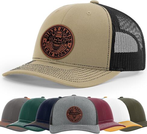 Dirty Hands Blue Collar Proud American Clean Money Hat, 112 Style Trucker Leather Patch Hat for Men And Women Breathable Hat, Snapback Adjustable Hat in Saudi Arabia