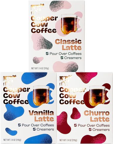Copper Cow Premium Vietnamese Coffee | الكلاسيكية ، الفانيليا ، الكراميل المملحة لاتيه | صب فوق خدمة واحدة | يشمل 15 قهوة و 15 كريمات in Saudi Arabia