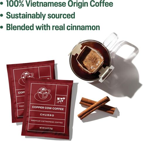 Copper Cow Premium Vietnamese Coffee | الكلاسيكية ، الفانيليا ، الكراميل المملحة لاتيه | صب فوق خدمة واحدة | يشمل 15 قهوة و 15 كريمات in Saudi Arabia