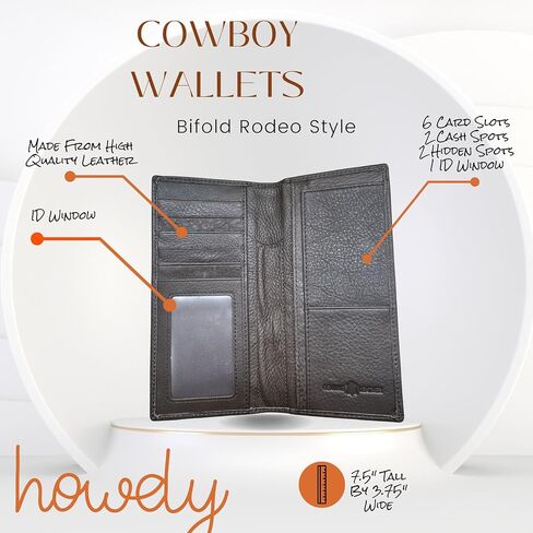 محفظة جلدية طويلة للرجال-شعر البقر على الشعر مع Concho Lone Star وتصميم سلة سلة أدوات-Western Cowboy Rodeo Bifold for Texas Ranchers & Gift Ideas in Kuwait