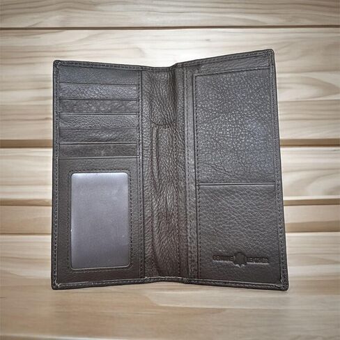 محفظة جلدية طويلة للرجال-شعر البقر على الشعر مع Concho Lone Star وتصميم سلة سلة أدوات-Western Cowboy Rodeo Bifold for Texas Ranchers & Gift Ideas in Kuwait