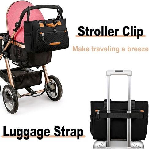 حقيبة حمل الحفاضات، حقيبة حفاضات كبيرة مع حجرة كمبيوتر محمول مقاس 16 بوصة، حقيبة حفاضات للأطفال الصغار للأم (أسود) in Kuwait