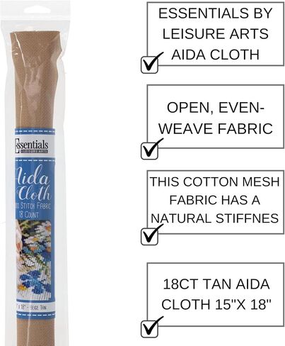 Essentials By Leisure Arts Aida Cloth, 18 Count, 15" x 18", Antique White Cross Stitch Fabric for Embroidery, Cross Stitch, Machine Embroidery and Needle Work in Kuwait