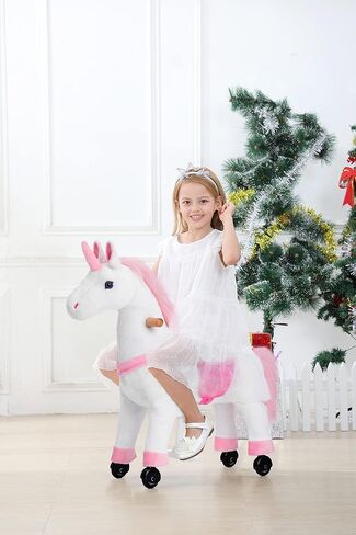 Ride on Horse Toys, Kids Riding Horse Toys Ride on Toys for 4-9 Years Old, Premium Plush Animals Toys Walking Horse with Wheels (Brown, 33.46" L x 11.81" W x 35.83" H) in Kuwait