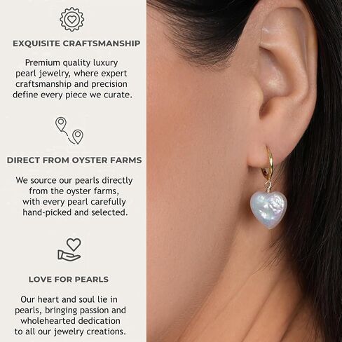 LILY LUSTRE 14k Gold Plated/Filled 925 Sterling Silver Handpicked AAAA Quality Natural White Freshwater Cultured Heart Shaped Pearl Huggie Hoop/Leverback Drop Dangle Earrings for Women in Saudi Arabia