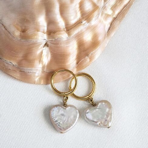 LILY LUSTRE 14k Gold Plated/Filled 925 Sterling Silver Handpicked AAAA Quality Natural White Freshwater Cultured Heart Shaped Pearl Huggie Hoop/Leverback Drop Dangle Earrings for Women in Saudi Arabia