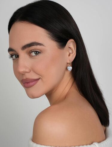 LILY LUSTRE 14k Gold Plated/Filled 925 Sterling Silver Handpicked AAAA Quality Natural White Freshwater Cultured Heart Shaped Pearl Huggie Hoop/Leverback Drop Dangle Earrings for Women in Saudi Arabia