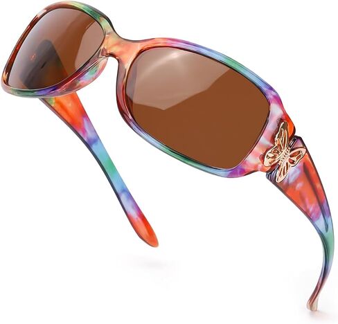 IGnaef® Polarized Sunglasses for Women, Trendy Wrap Around Jackie-O Style with Butterfly Decoration IF022 in Saudi Arabia
