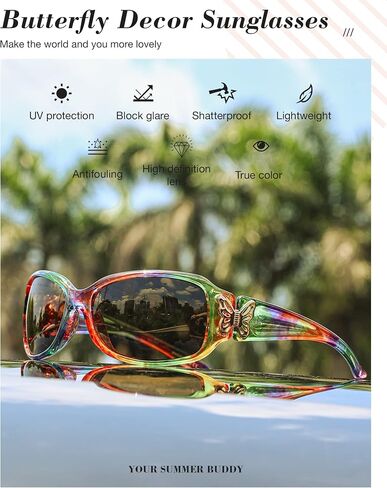 IGnaef® Polarized Sunglasses for Women, Trendy Wrap Around Jackie-O Style with Butterfly Decoration IF022 in Saudi Arabia