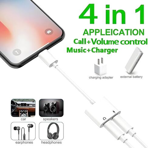 2 حزمة Lightning إلى محول مقبس سماعة رأس 3.5 مم ، 2 في 1 في iPhone محول سماعة رأس Aux Aux Audio Flitter مع سلك كابل Dongle Fast Charging PD لجهاز iPhone 14 13 12 11 XS XR 8 7 6 5 SE iPad iPad in Kuwait