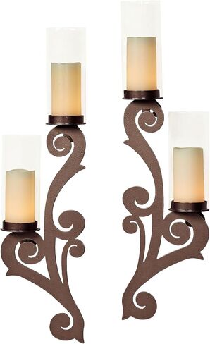 Augustine Scrollwork Black Candle Wall Sconce Pair | تصاميم معدنية مع حامل شمعة زجاجية على طراز الإعصار in Saudi Arabia