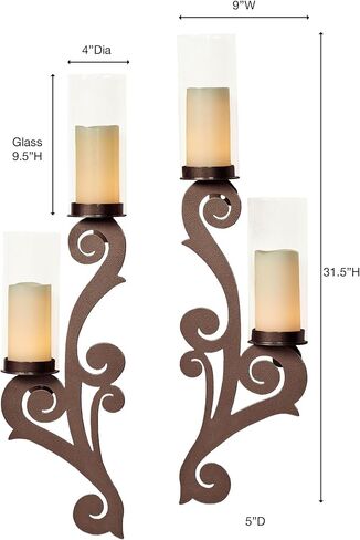 Augustine Scrollwork Black Candle Wall Sconce Pair | تصاميم معدنية مع حامل شمعة زجاجية على طراز الإعصار in Saudi Arabia
