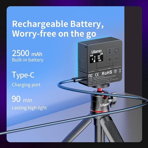 ULANZI VL49 Pro RGB Video Light, Mini Rechargeable LED Camera 360° Full Color Portable,2500-9000K Dimmable LED Panel Lamp w LCD Display,Photography Lighting Support Magnetic Attraction in Kuwait