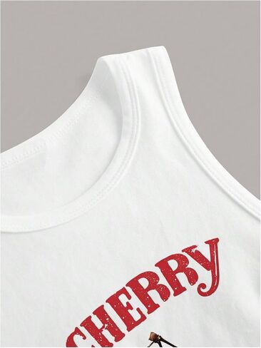 SHENHE Women's Y2k Cherry Tank Top Crew Neck Graphic Fitted Sleeveless Crop Tank Shirt in Kuwait