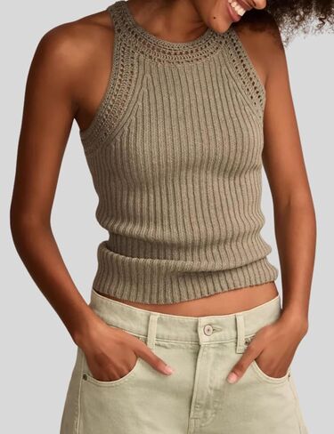 Women’s Tank Top Crochet Trim Crew Neck Sleeveless Halter Top Sexy Racerback Summer Cami Shirts in Saudi Arabia