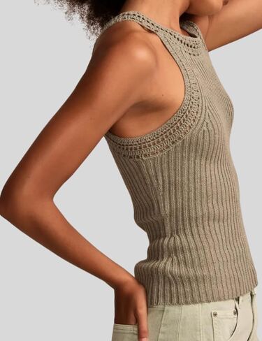 Women’s Tank Top Crochet Trim Crew Neck Sleeveless Halter Top Sexy Racerback Summer Cami Shirts in Saudi Arabia