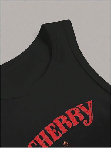 SHENHE Women's Y2k Cherry Tank Top Crew Neck Graphic Fitted Sleeveless Crop Tank Shirt in Kuwait