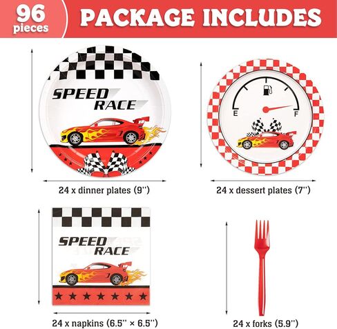 DECORLIFE 96Pcs Checkered Flag Party Supplies, Black and White Checkered Plates and Napkins Sets Serve 24, Race Car Birthday Party Decorations for Boys Birthday in Saudi Arabia