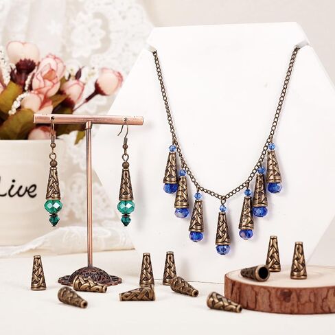 450pcs/Box 5 Styles Tibetan Iron Long Filigree Flower Spacer Bead Caps Metal Cones Bead End Caps Mixed Colors for Jewelry Making Hole: 1-2mm in Saudi Arabia