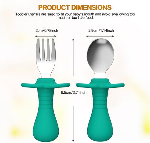 4 Pieces Toddler Utensils, Kids Silverware Set with Silicone Handle, 18/8 Stainless Steel Children Safe Forks and Spoons, BPA Free, Anti-Choke Design (Lite Blue, Grey) in Kuwait
