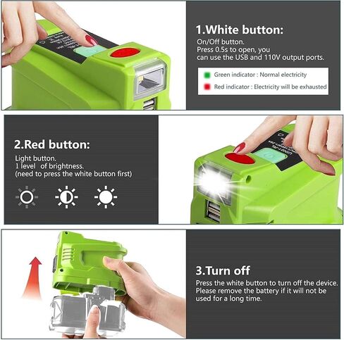 150W USB Phone Charger Adapter for Ryobi 18V Battery, URUN DC 18V to AC 120V Inverter Generator, 120V Power Source Adapter for Ryobi with Dual USB & LED Light & AC Outlet(No Battery) in Kuwait