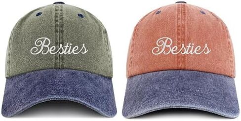 Trendy Apparel Shop Besties Embroidered Pigment Dyed Cotton Baseball 2 Pc Cap Set in Saudi Arabia