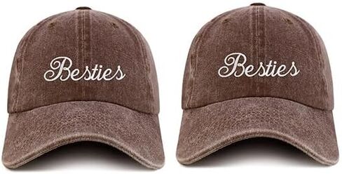 Trendy Apparel Shop Besties Embroidered Pigment Dyed Cotton Baseball 2 Pc Cap Set in Saudi Arabia