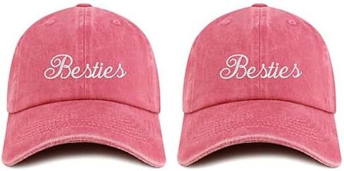 Trendy Apparel Shop Besties Embroidered Pigment Dyed Cotton Baseball 2 Pc Cap Set in Saudi Arabia