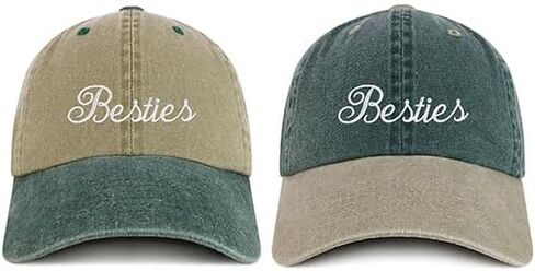 Trendy Apparel Shop Besties Embroidered Pigment Dyed Cotton Baseball 2 Pc Cap Set in Saudi Arabia