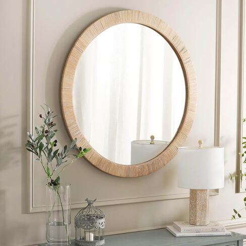 SAFAVIEH Home Collection Mila Natural 36-inch Round Decorative Accent Wall Mirror in Saudi Arabia