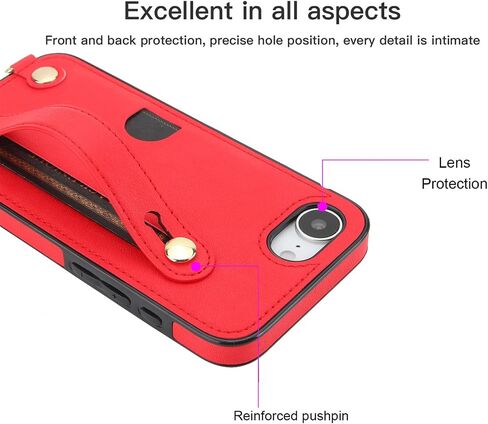 لـ iPhone 16E (2025) Crossbody Case مع حامل فتحة البطاقة ، حبل حزام الكتف قابل للتعديل قابل للإزالة مع غطاء Kickstand مع Wristband for iPhone 16e ، WD Black in Kuwait