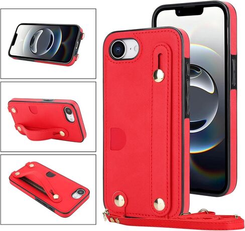 لـ iPhone 16E (2025) Crossbody Case مع حامل فتحة البطاقة ، حبل حزام الكتف قابل للتعديل قابل للإزالة مع غطاء Kickstand مع Wristband for iPhone 16e ، WD Black in Kuwait