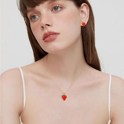 WCRAZYE Strawberry Jewelry Set for Women Cute Sweet Charm Fruit Red Strawberry Necklace Earrings Bracelet Fruit Accessories in Saudi Arabia