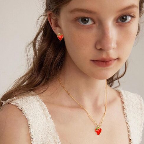 WCRAZYE Strawberry Jewelry Set for Women Cute Sweet Charm Fruit Red Strawberry Necklace Earrings Bracelet Fruit Accessories in Saudi Arabia