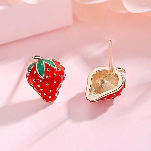 WCRAZYE Strawberry Jewelry Set for Women Cute Sweet Charm Fruit Red Strawberry Necklace Earrings Bracelet Fruit Accessories in Saudi Arabia