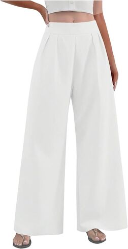 Women's Front Pleated High Waisted Dress Pants Elegant Flowy Casual Wide Leg Pant Loose Palazzo Trousers with Pocket in Saudi Arabia