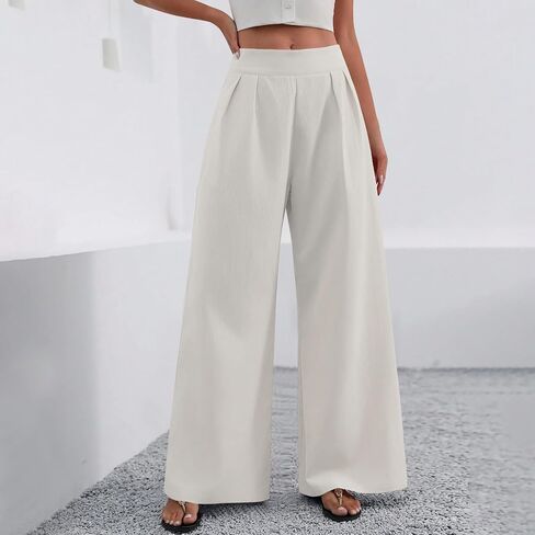 Women's Front Pleated High Waisted Dress Pants Elegant Flowy Casual Wide Leg Pant Loose Palazzo Trousers with Pocket in Saudi Arabia