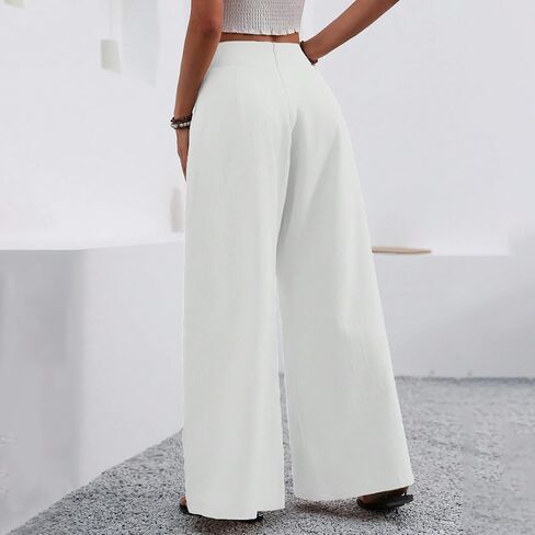 Women's Front Pleated High Waisted Dress Pants Elegant Flowy Casual Wide Leg Pant Loose Palazzo Trousers with Pocket in Saudi Arabia