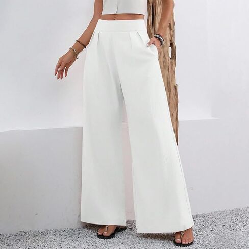 Women's Front Pleated High Waisted Dress Pants Elegant Flowy Casual Wide Leg Pant Loose Palazzo Trousers with Pocket in Saudi Arabia