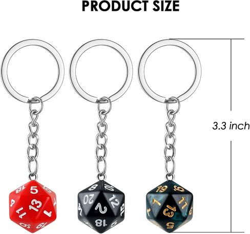 3pcs dice keykain للنساء الرجال مضحك راتنج D20 polyhedral dice سلسلة مفتاح النرد حامل المفاتيح لحقائب الظهر حقيبة يد in Saudi Arabia