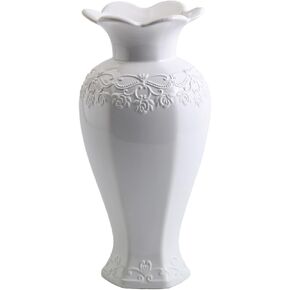 Relievo Elegant White Cream 8in 11in Ceramic Flower Tall Aesthetic Beige Table Tulip Wide Mouth Rose Filler Decorative Rustic Vase Decor for Home (Cream Vase, L) in Saudi Arabia