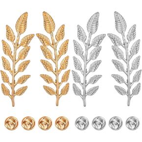 2 Pairs Gentlemen Suit Brooches, Gold Silver Leaf Lapel Pins, Simple Elegant Wheat Design Suit Clips for Gentlemen, Wedding/Tuxedo/Groom Accessories, Unisex Collar Jewelry (2 colors) in Kuwait