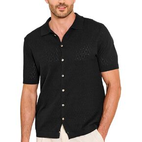 Kallspin Men's Button Down Knit Polo Shirt Stylish Textured Knit Shirt Cotton Vintage Summer Beach Tops in Saudi Arabia