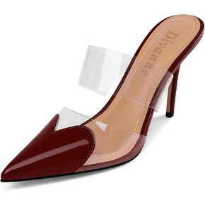 Divanne Women's Heart Heeled Mules Pointed Toe Mule Pumps High Heel Mules Slip On Clear Heeled Sandals in Kuwait