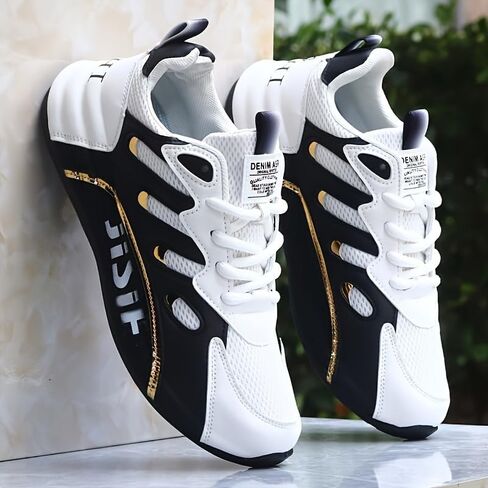 Men's Road Running Shoes - Stylish Geometric Pattern, Breathable Mesh Upper & Durable Rubber Sole, Lace-Up Closure, Low-Top Design for All-Season Outdoor Activities in Saudi Arabia