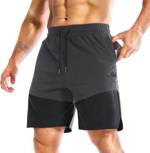 BROKIG Men's Linerless Athletic Shorts Quick Dry 8" Lightweight Workout Running Shorts Men with Zipper Pockets in Saudi Arabia