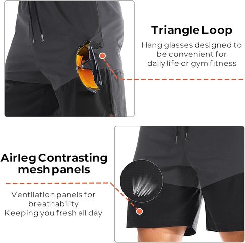 BROKIG Men's Linerless Athletic Shorts Quick Dry 8" Lightweight Workout Running Shorts Men with Zipper Pockets in Saudi Arabia