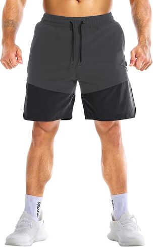 BROKIG Men's Linerless Athletic Shorts Quick Dry 8" Lightweight Workout Running Shorts Men with Zipper Pockets in Saudi Arabia