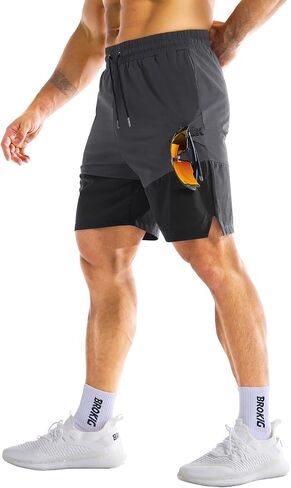 BROKIG Men's Linerless Athletic Shorts Quick Dry 8" Lightweight Workout Running Shorts Men with Zipper Pockets in Saudi Arabia