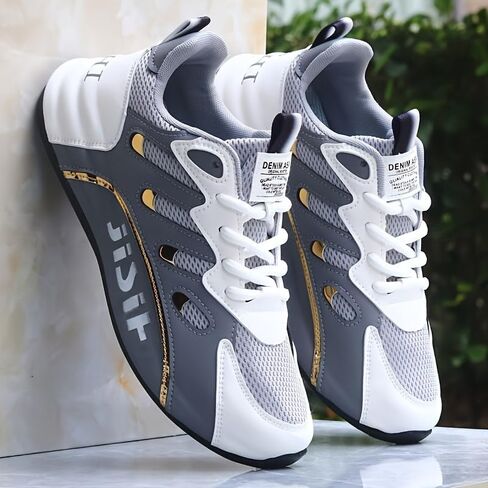 Men's Road Running Shoes - Stylish Geometric Pattern, Breathable Mesh Upper & Durable Rubber Sole, Lace-Up Closure, Low-Top Design for All-Season Outdoor Activities in Saudi Arabia